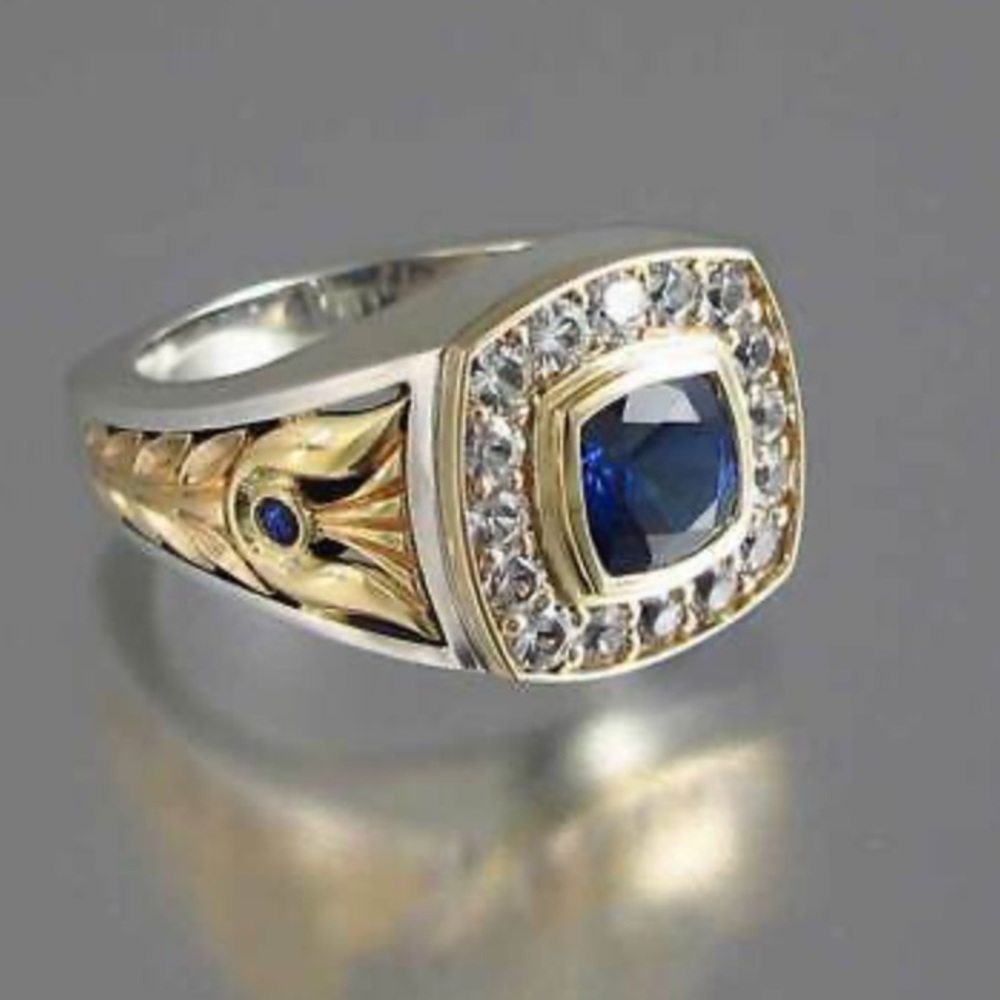 NEW Two Tone Ring for Men/women 925 Silver Blue - Picture 9 of 9